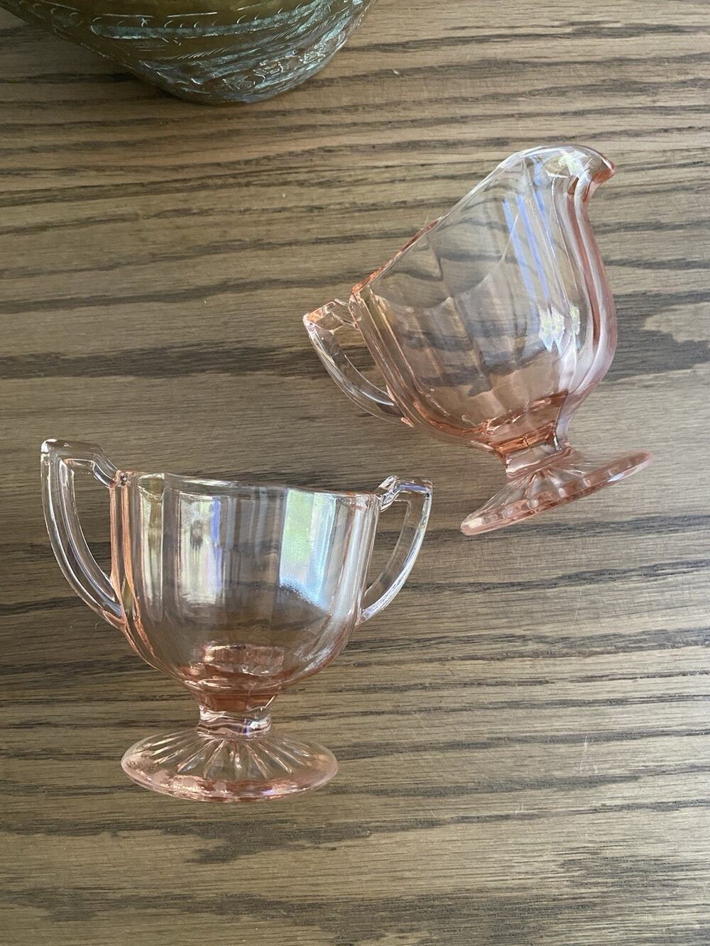Vintage Depression Glass Cream And Sugar Bowl Pink Glass Cream And Sugar Set